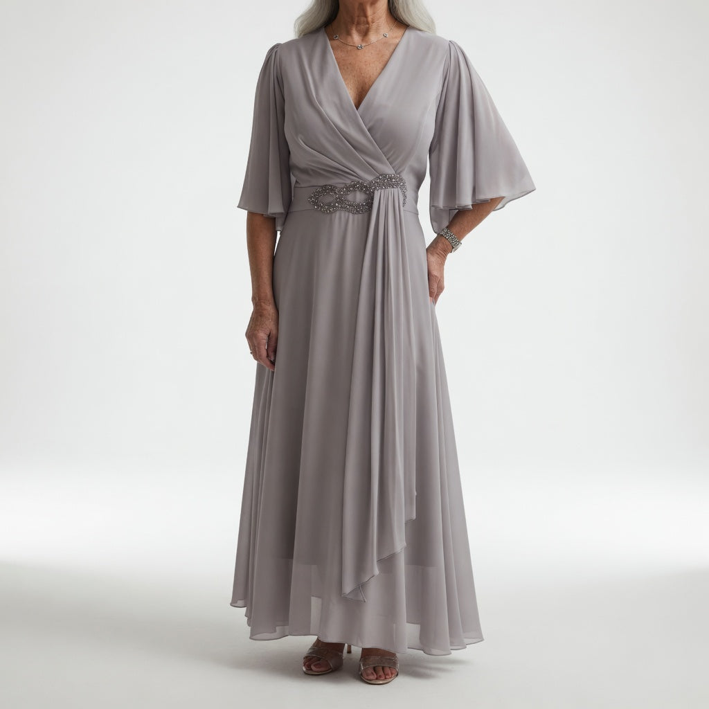 Long Wrap Dress with Butterfly Sleeves Soft Elegance