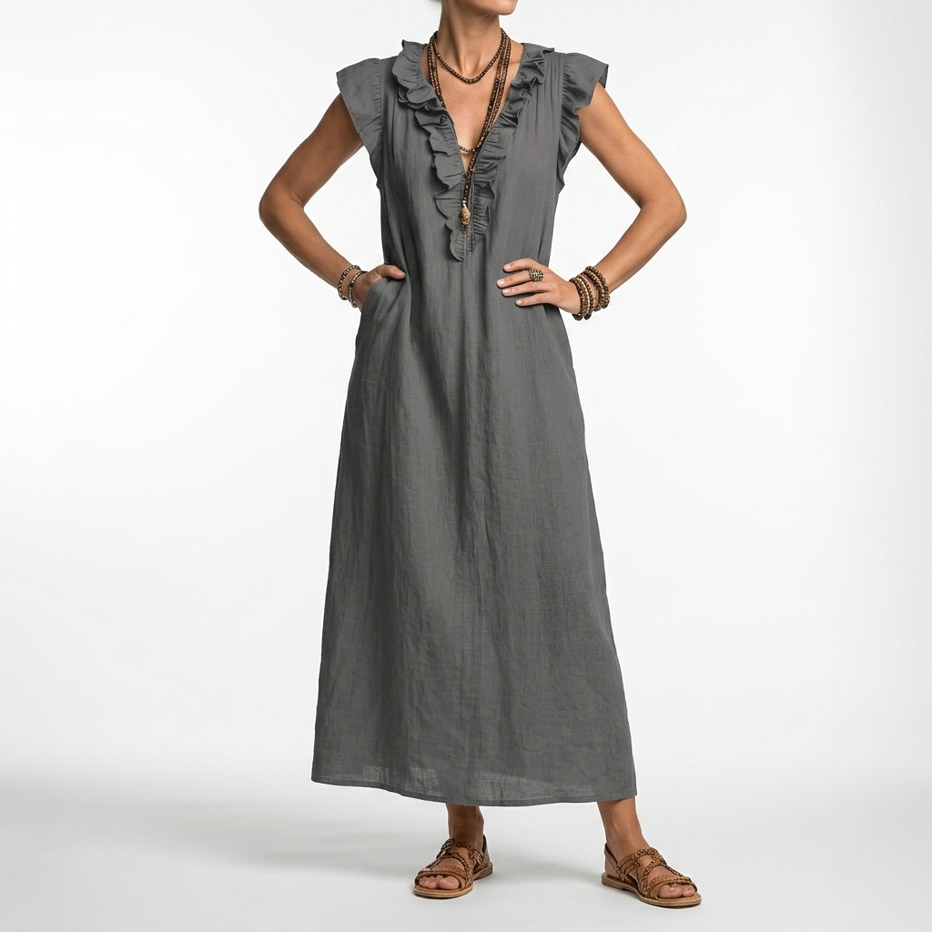 Bohemian Maxi Dress with Pockets Natural Elegance