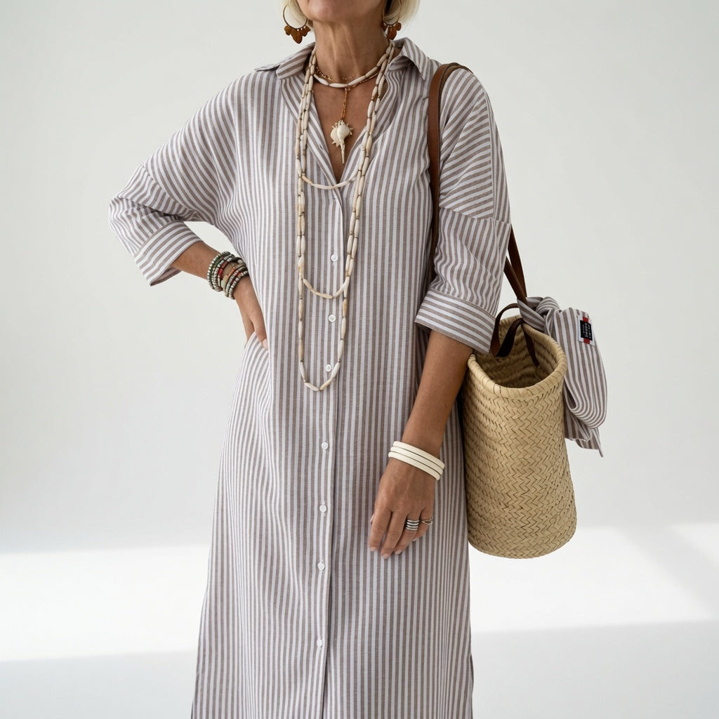 Striped Shirt Dress Summer Elegance - Blue Stripes