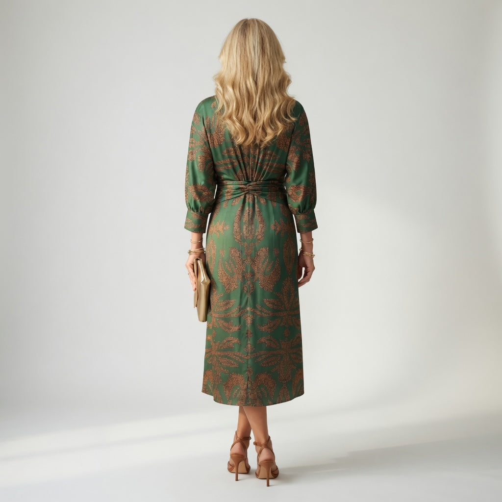 Elegant Printed Wrap Midi Dress