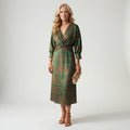 Elegant Printed Wrap Midi Dress