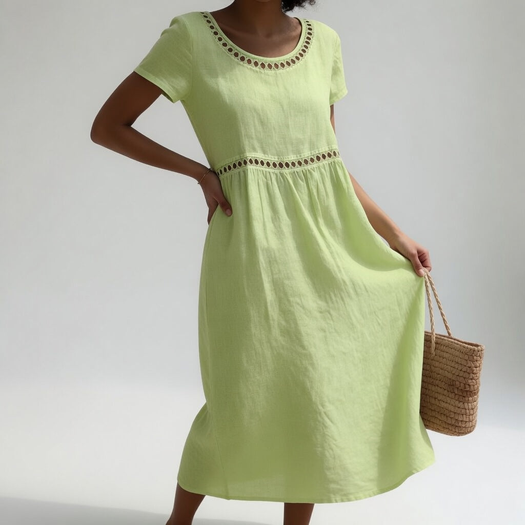 Embroidered Cotton Midi Dress Soft Femininity - Black
