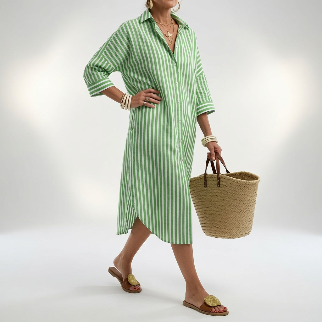 Striped Shirt Dress Summer Elegance - Blue Stripes