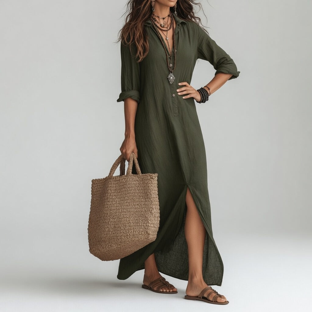 Bohemian Maxi Shirt Dress Natural Elegance