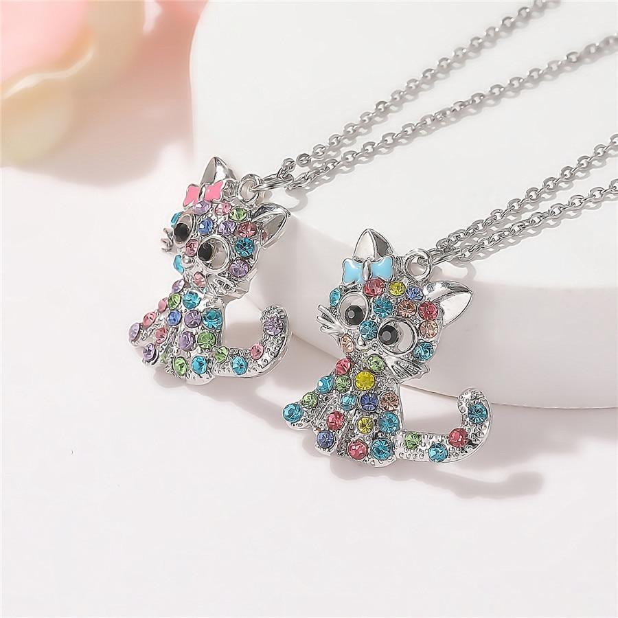 Silver Necklace with Colored Zirconia Kitten
