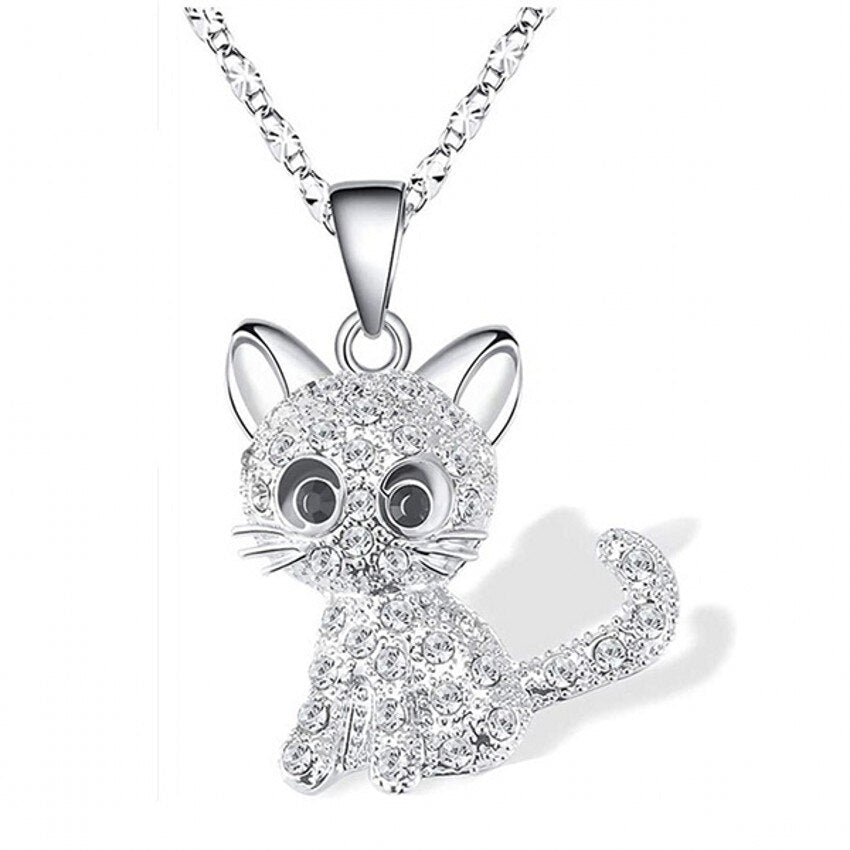 Silver Necklace with Colored Zirconia Kitten