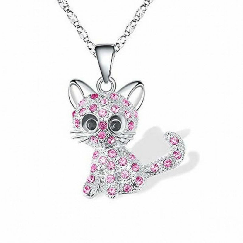 Silver Necklace with Colored Zirconia Kitten