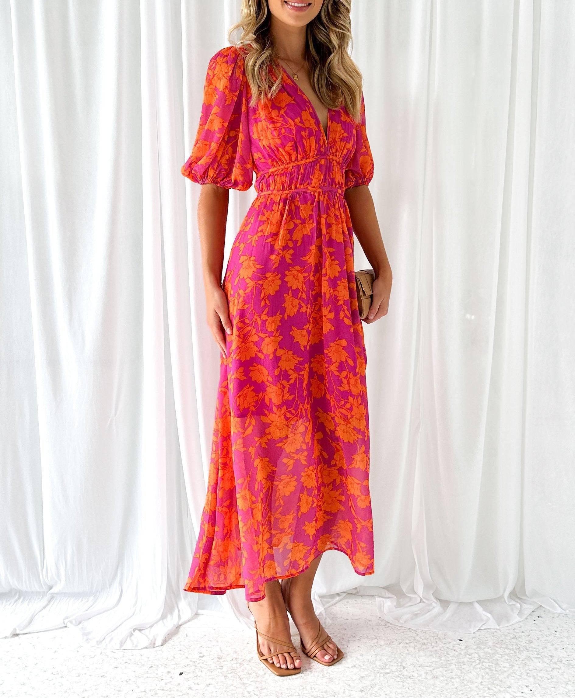 Modern Floral Midi Dress