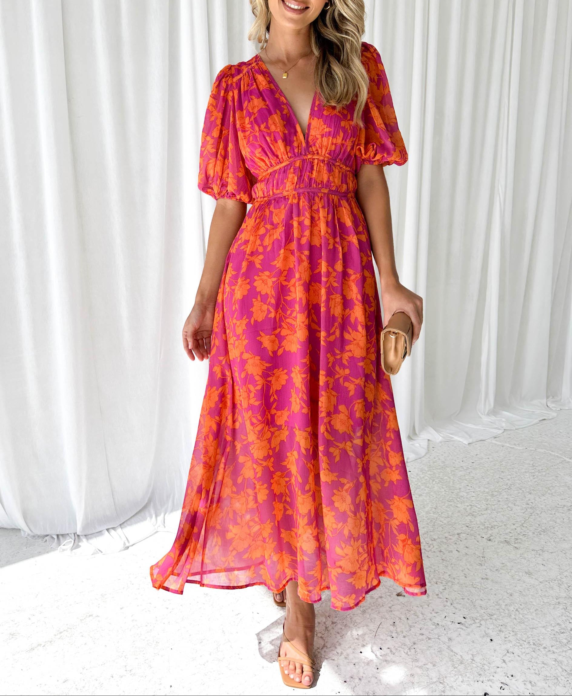 Modern Floral Midi Dress