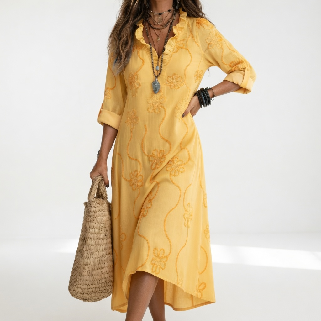 V Neck Long Sleeve Maxi Shirt Dress Timeless Elegance