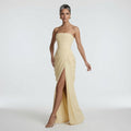 Draped Strapless Maxi Dress with Sophisticated Slit