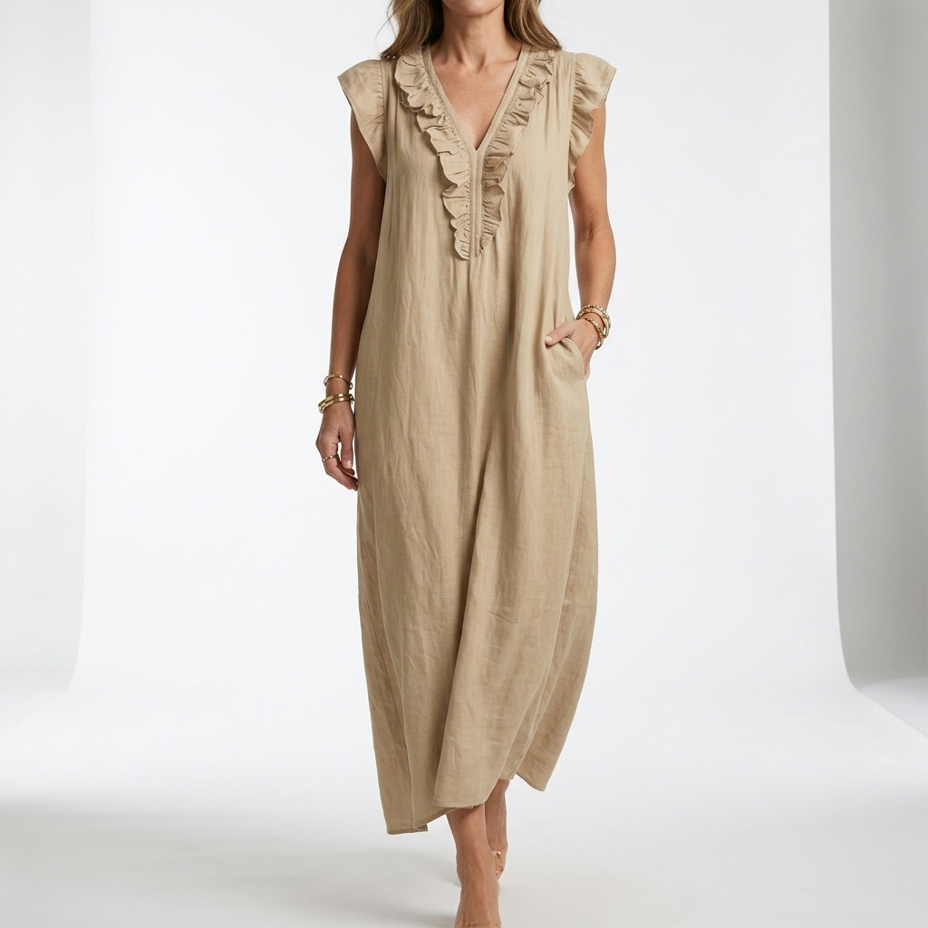 Bohemian Maxi Dress with Pockets Natural Elegance