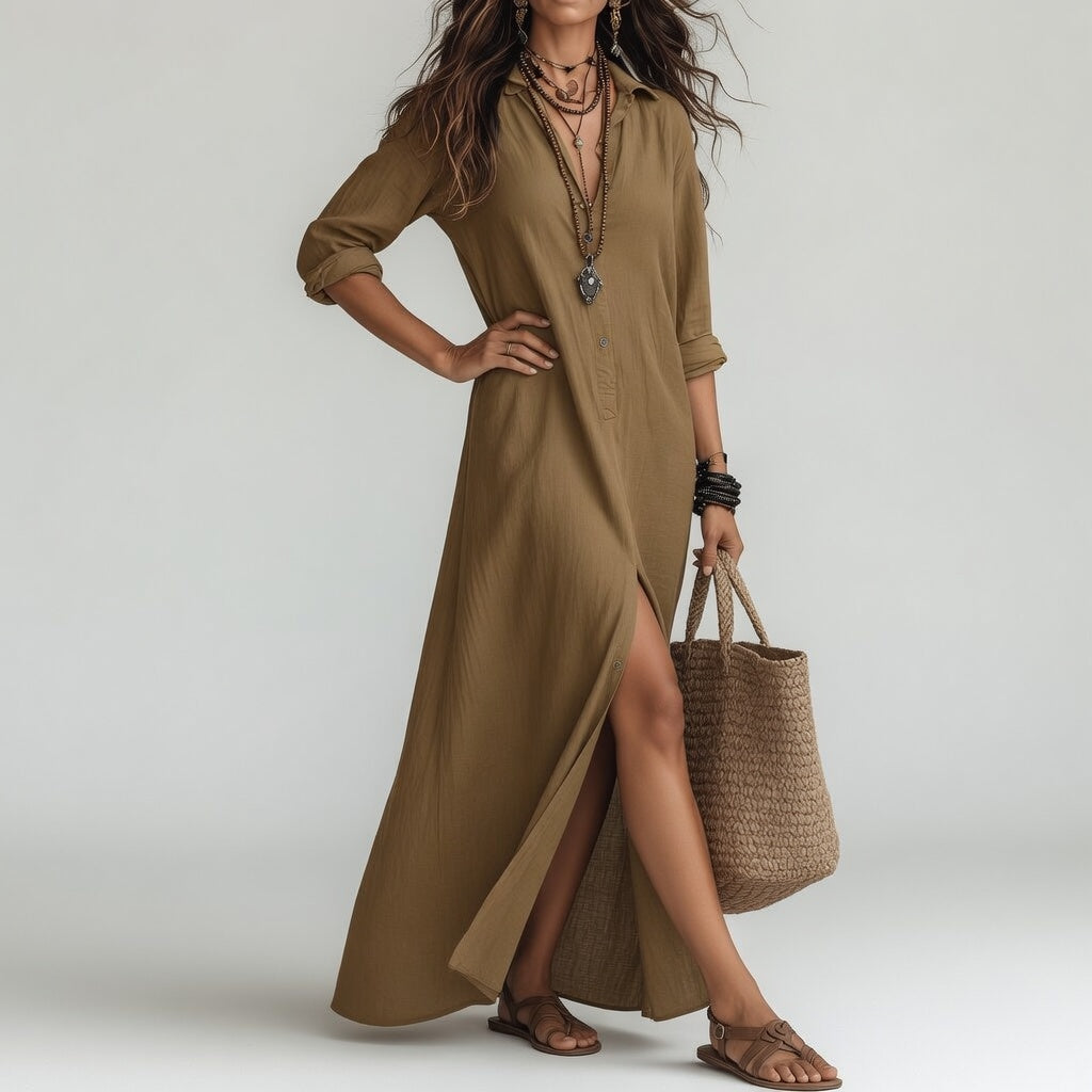 Bohemian Maxi Shirt Dress Natural Elegance