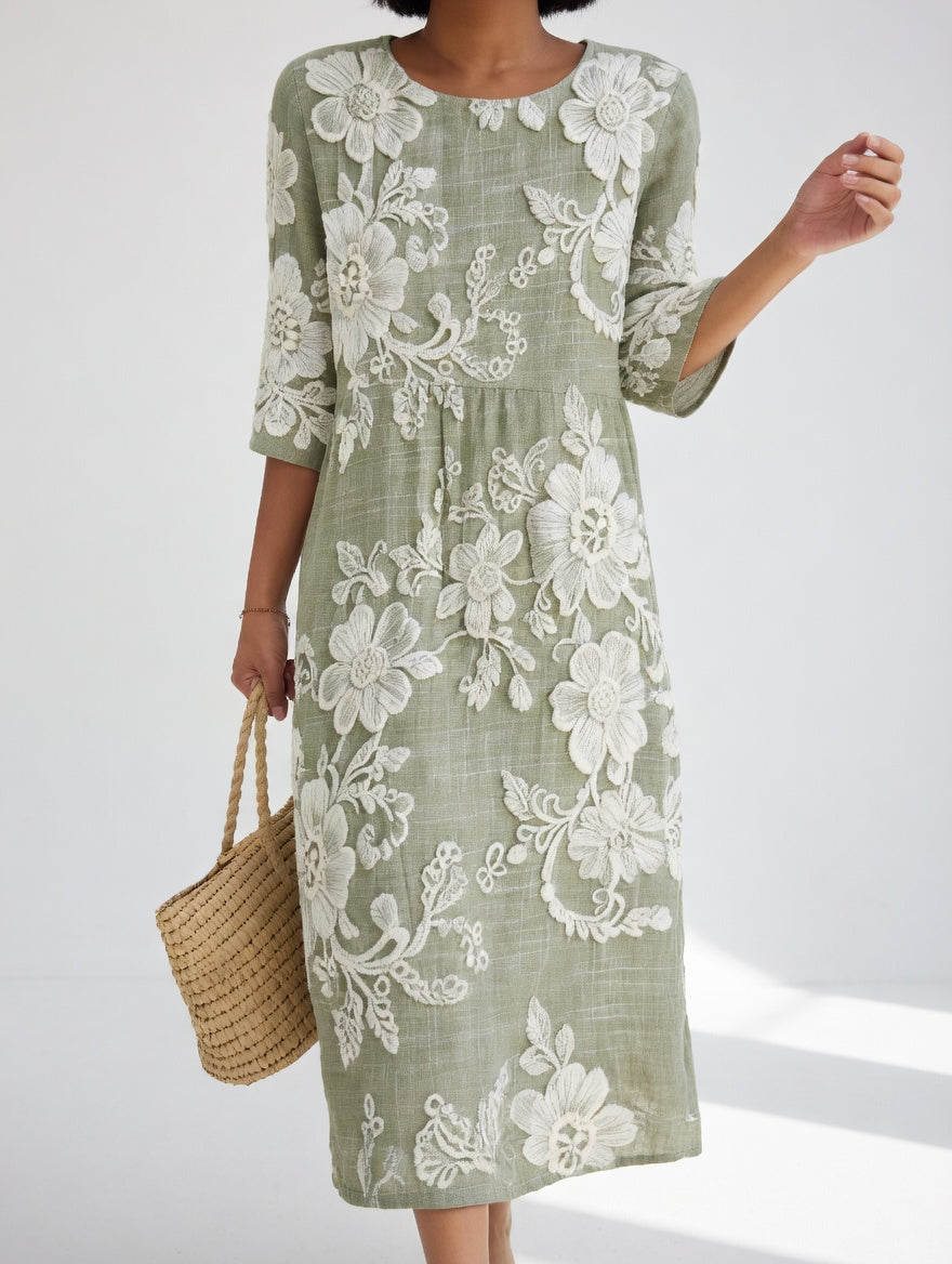Elegant Flowy Floral Midi Dress - Blue