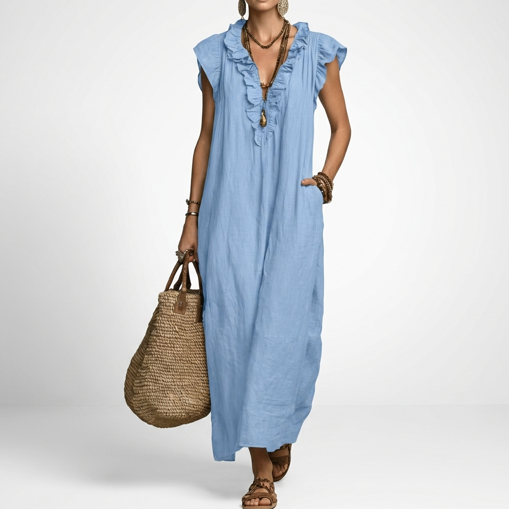 Bohemian Maxi Dress with Pockets Natural Elegance