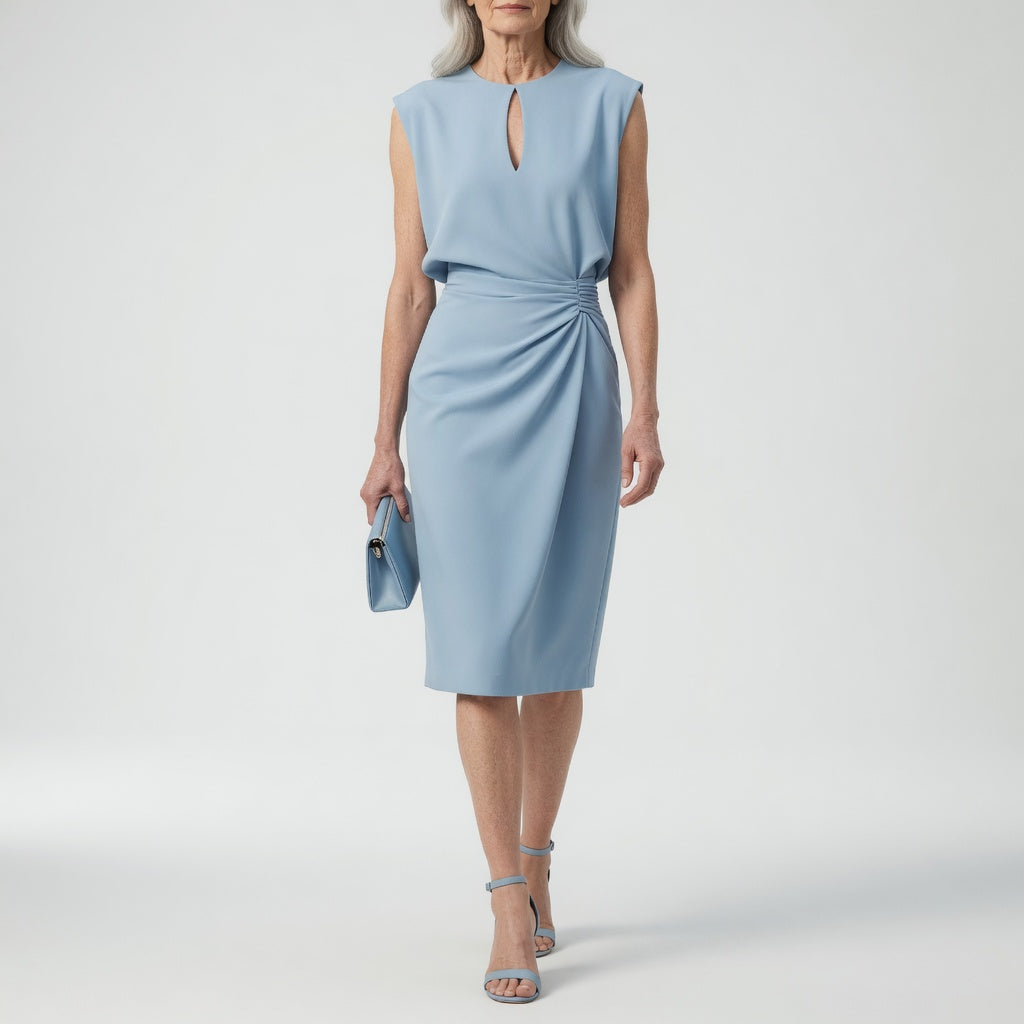 Elegant Waist Draped Midi Dress