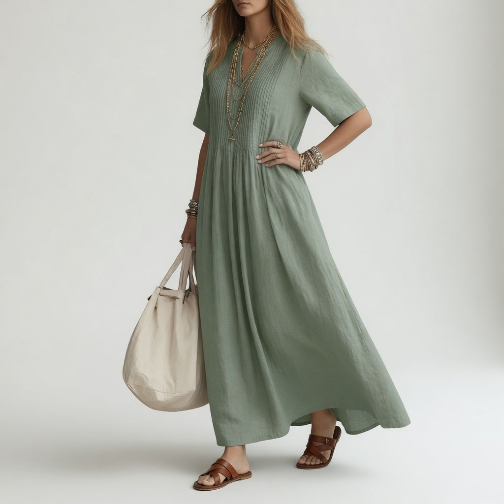 Cotton V Neck Maxi Dress Summer Freedom