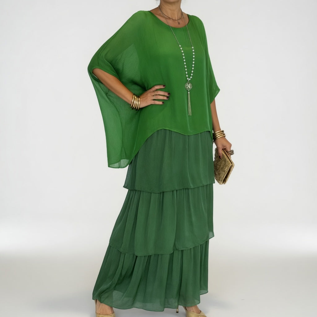 Flowy Bohemian Ruffle Maxi Dress