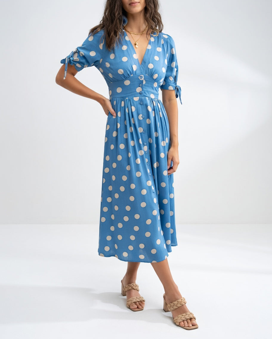 Polka Dot Midi Dress Natural Elegance