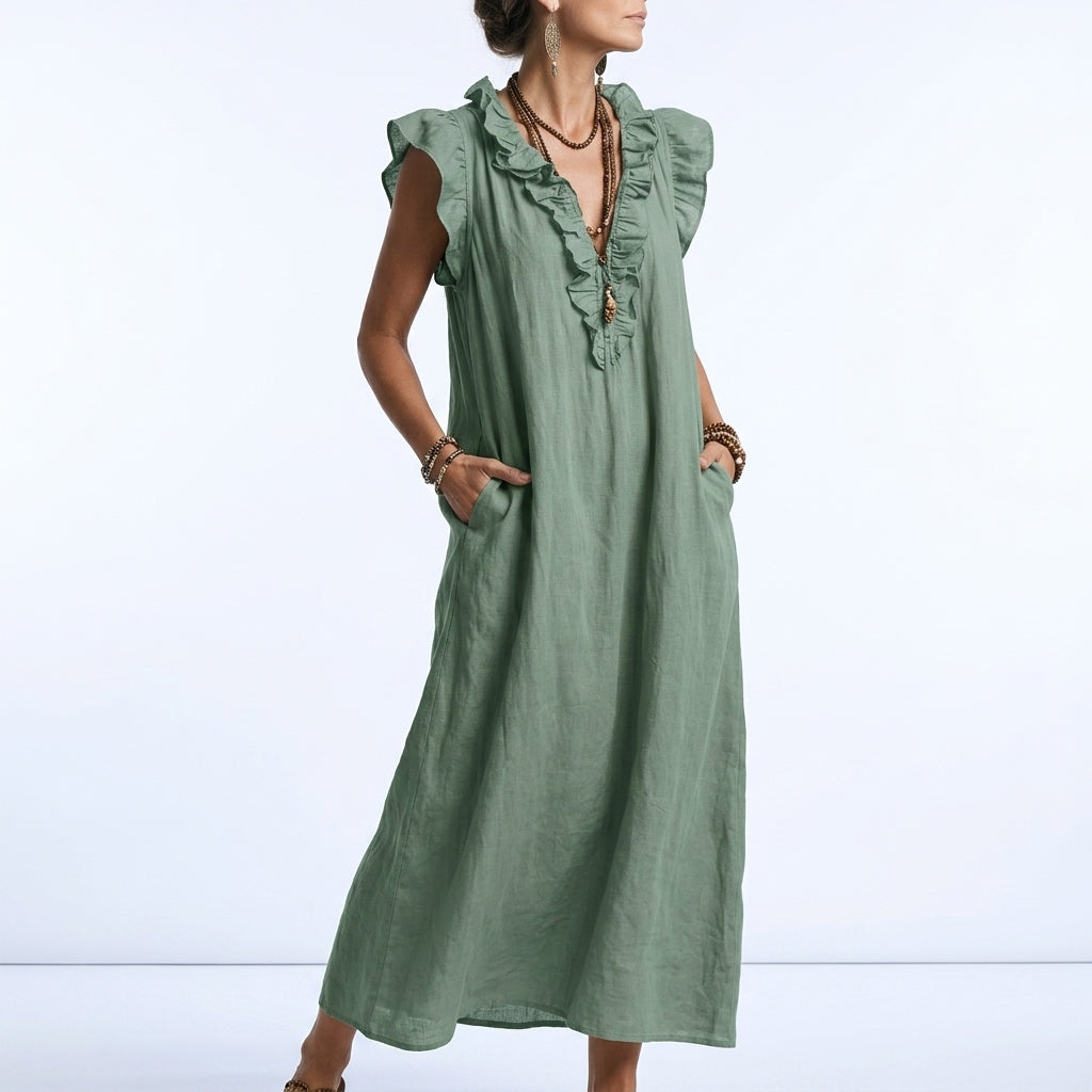 Bohemian Maxi Dress with Pockets Natural Elegance