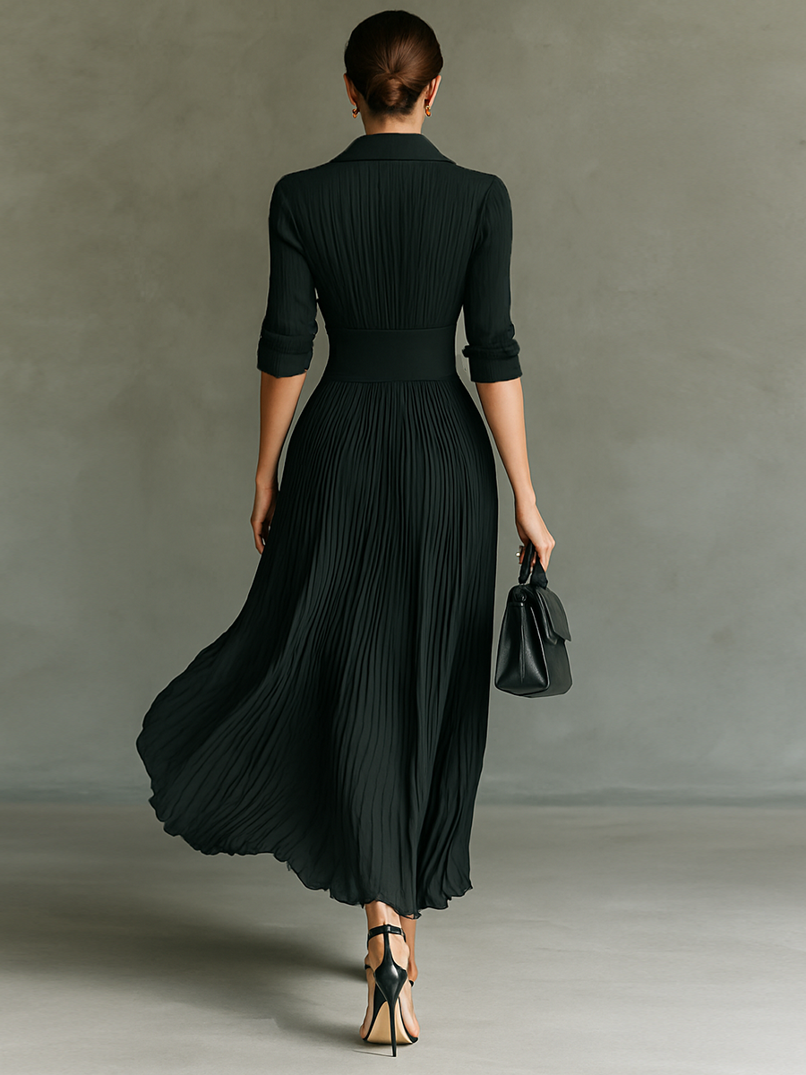Elegant Pleated Dress with Structured Waist