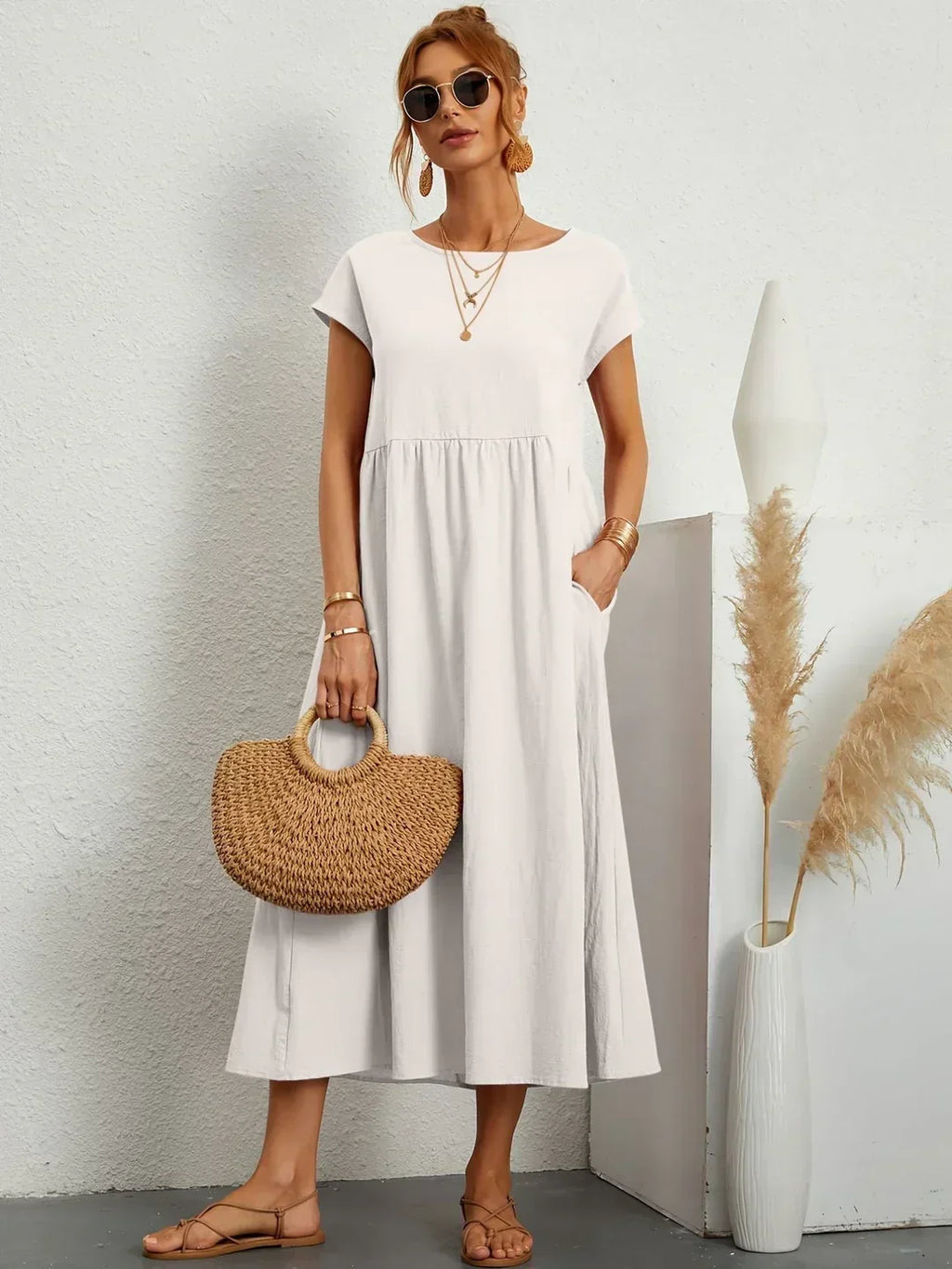 Flowy Midi Dress Timeless Elegance - Style 2