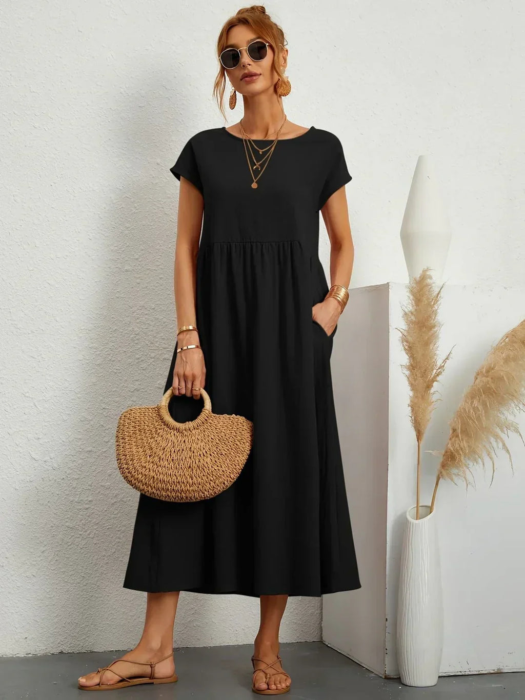 Flowy Midi Dress Timeless Elegance - Style 2