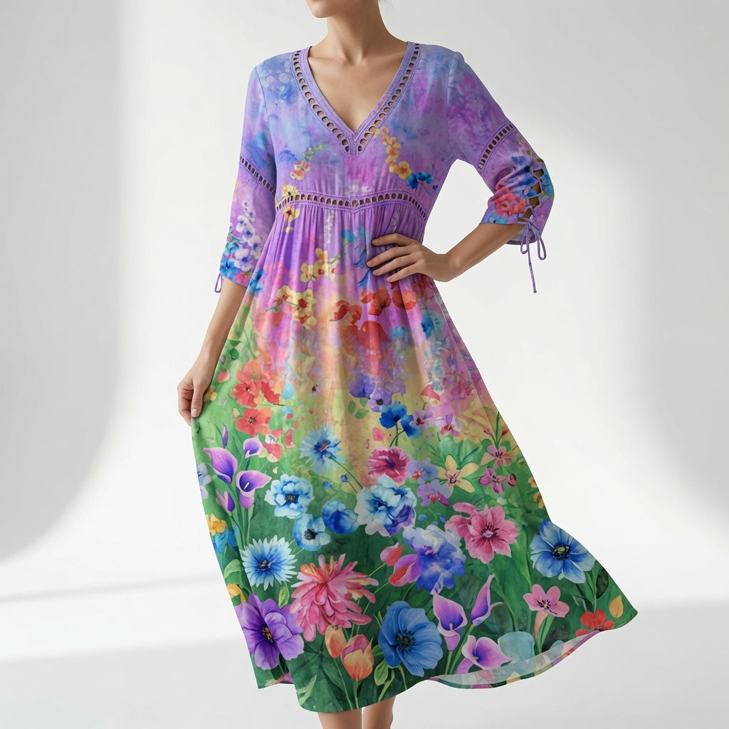 Floral Flowy Dress Romantic Elegance - Maricella