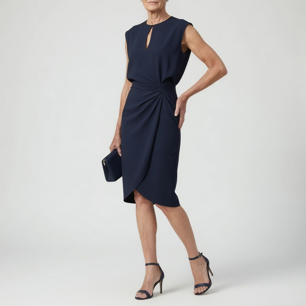 Elegant Waist Draped Midi Dress