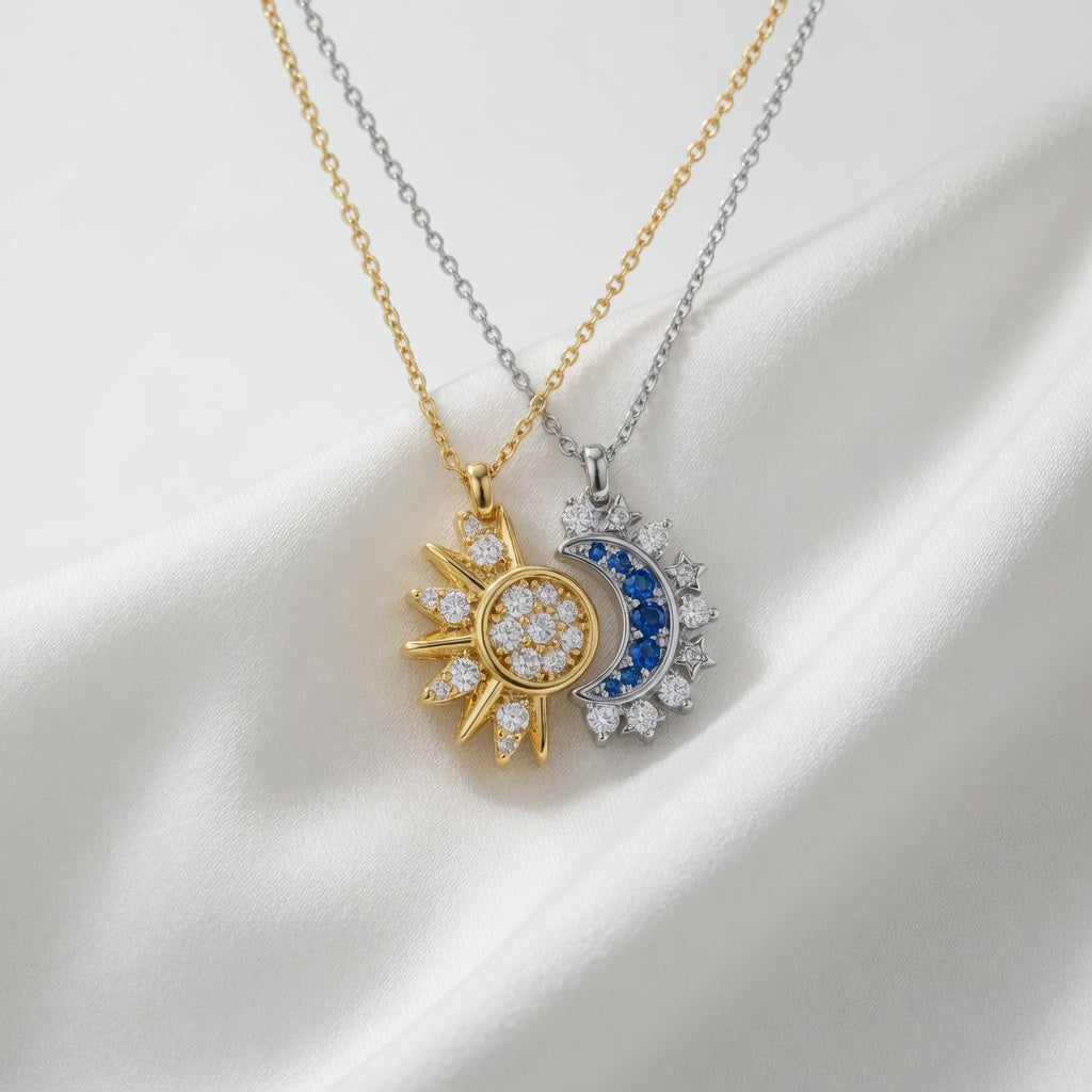 Two Tone Sun and Moon Crystal Necklace Celestial