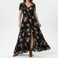Floral V Neck Maxi Dress with Romantic Slit