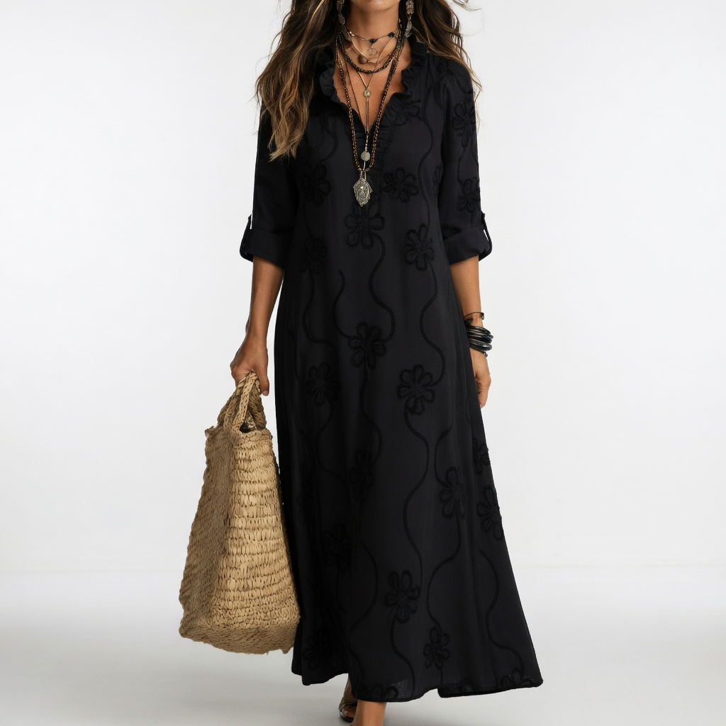 V Neck Long Sleeve Maxi Shirt Dress Timeless Elegance