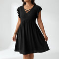 Crossover V Neck Mini Dress with Ruffle Sleeves Summer Elegance