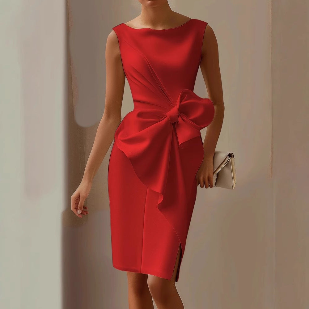 Elegant Structured Dress with Bow Detail
