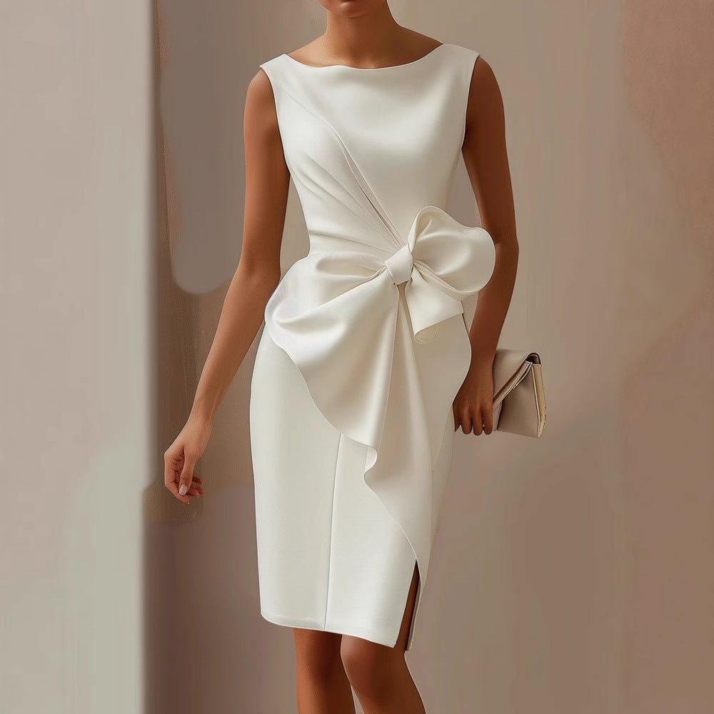 Elegant Structured Dress with Bow Detail