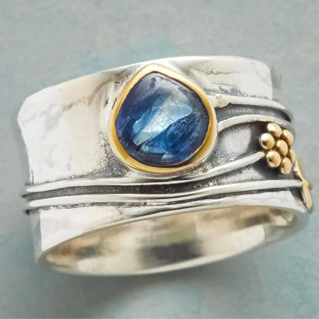 Silver Plated Vintage Blue Sapphire Ring