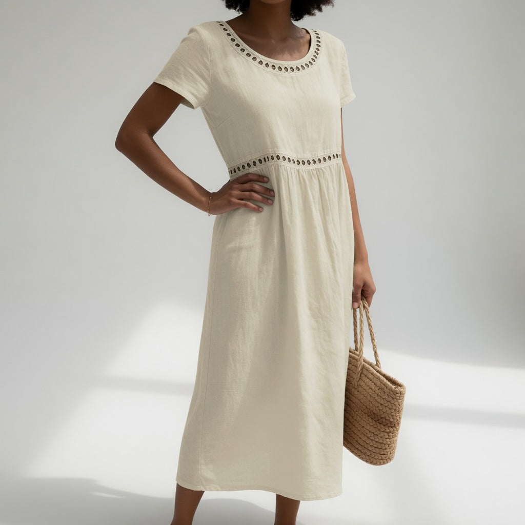 Embroidered Cotton Midi Dress Soft Femininity - Pernelle