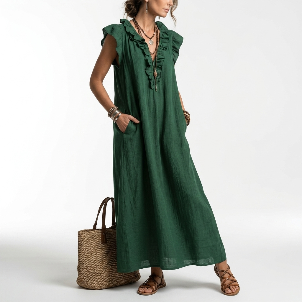 Bohemian Maxi Dress with Pockets Natural Elegance