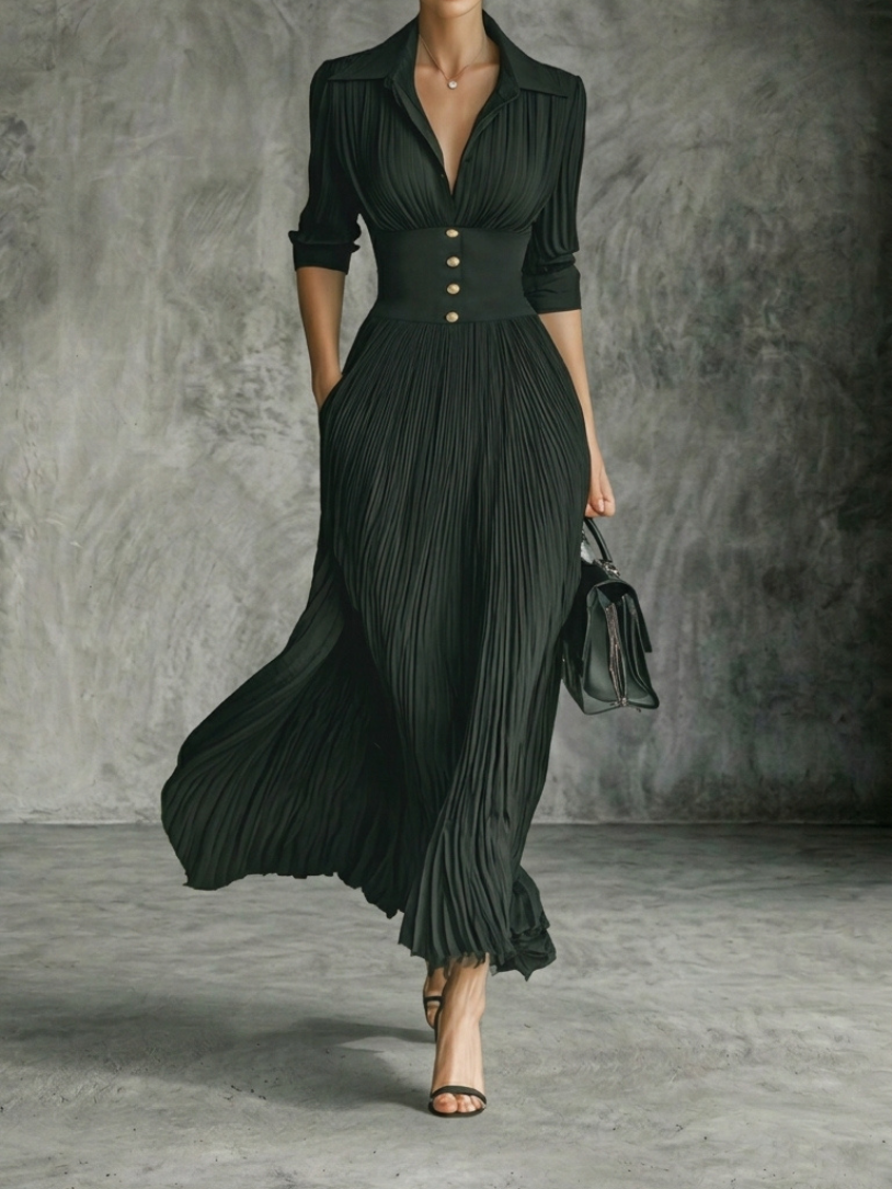 Elegant Pleated Dress with Structured Waist
