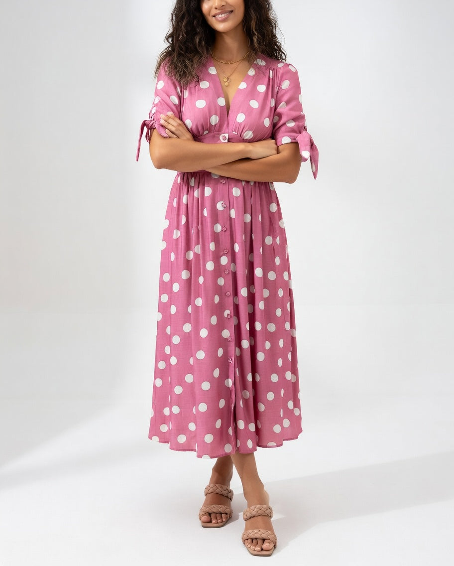 Polka Dot Midi Dress Natural Elegance