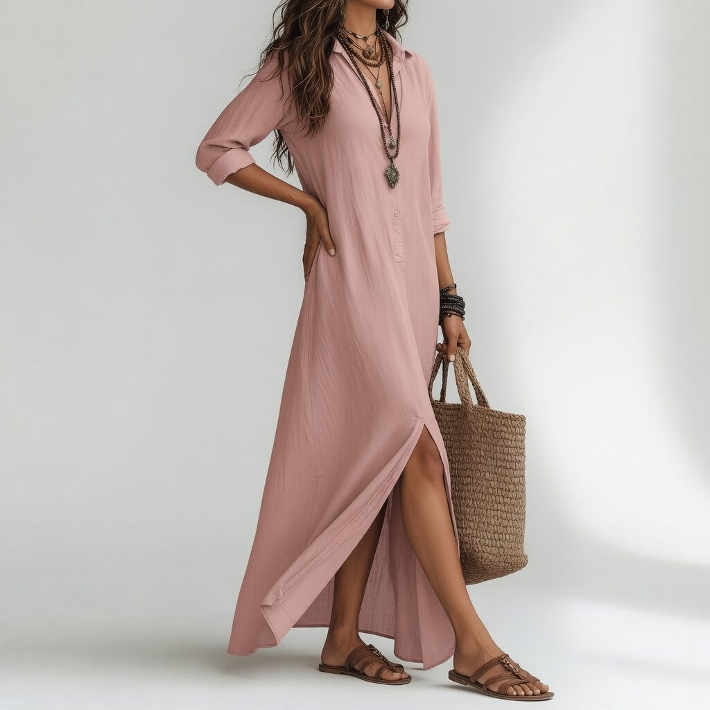 Bohemian Maxi Shirt Dress Natural Elegance