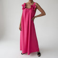 Flowy Maxi Dress with Floral Shoulders Natural Summer Elegance