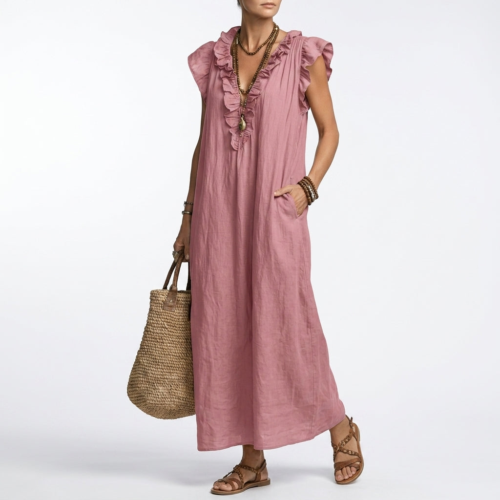 Bohemian Maxi Dress with Pockets Natural Elegance