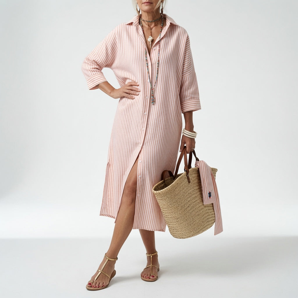 Striped Shirt Dress Summer Elegance - Blue Stripes