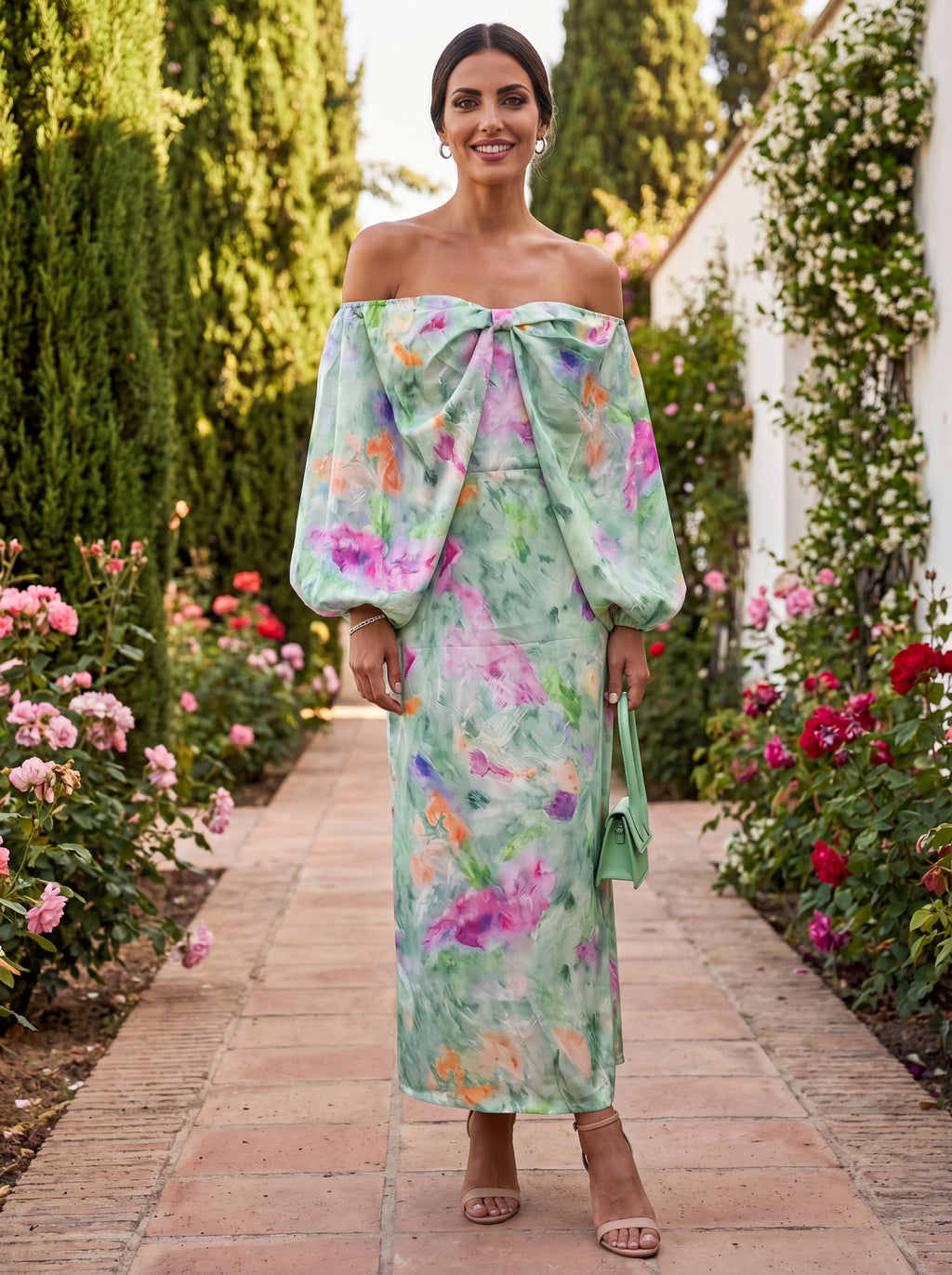 Elegant Watercolor Print Dress in Luxurious Fabric