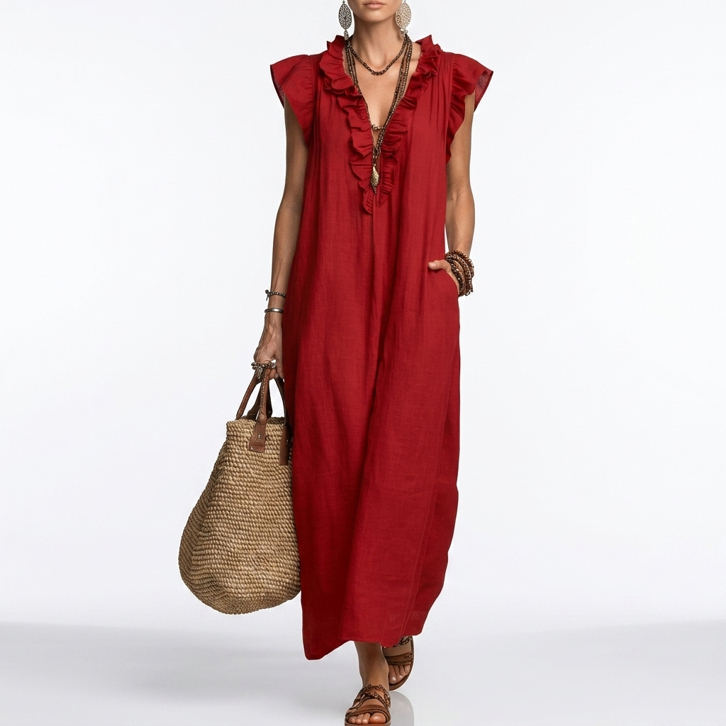 Bohemian Maxi Dress with Pockets Natural Elegance