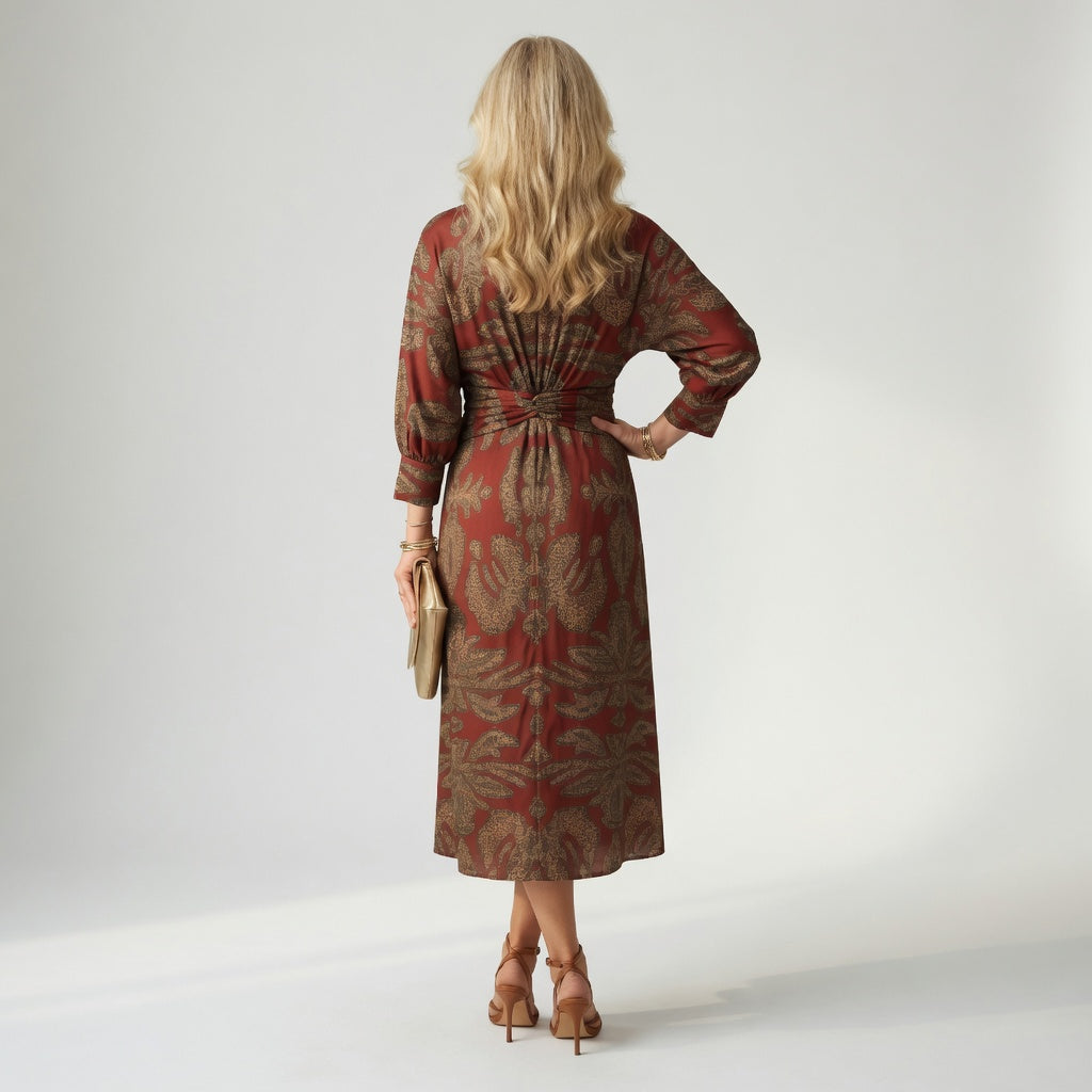 Elegant Printed Wrap Midi Dress