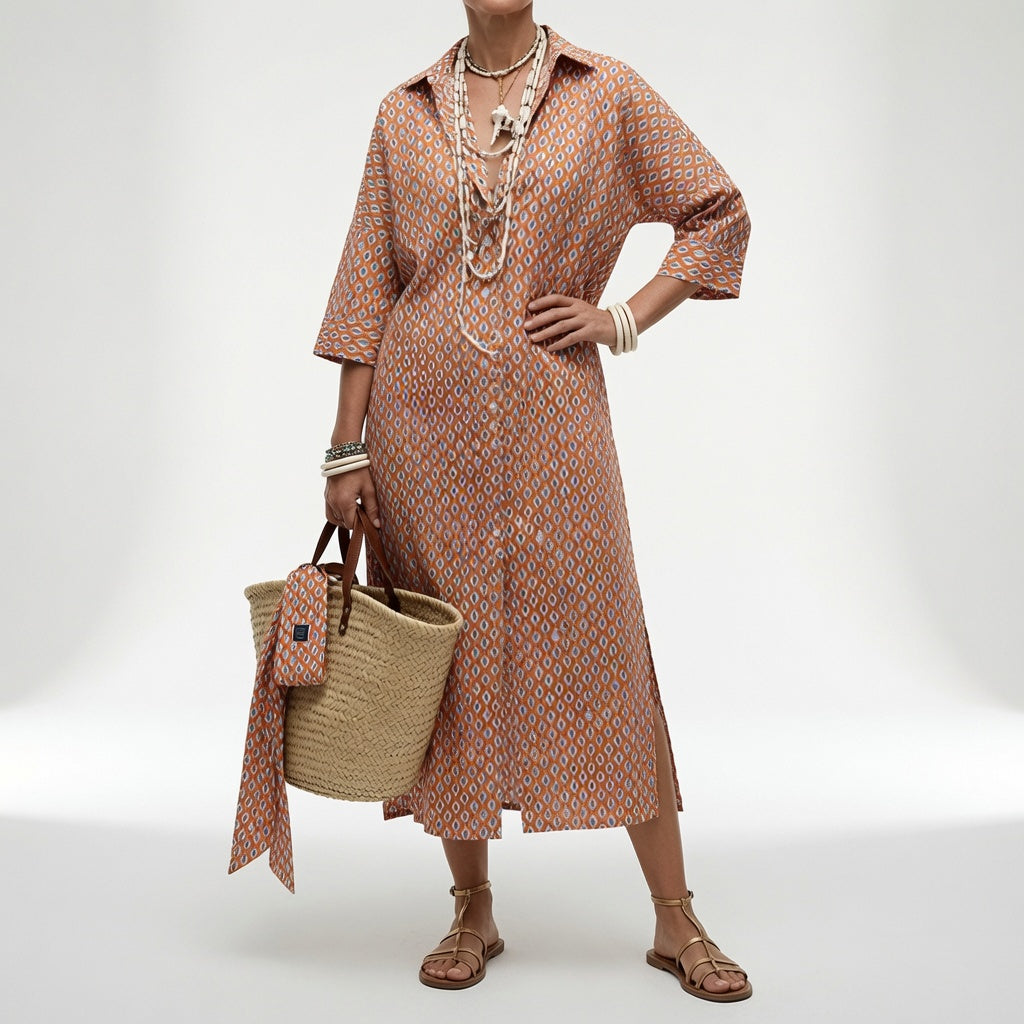 Striped Shirt Dress Summer Elegance - Blue Stripes