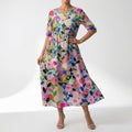 Flowy Floral V Neck Maxi Dress