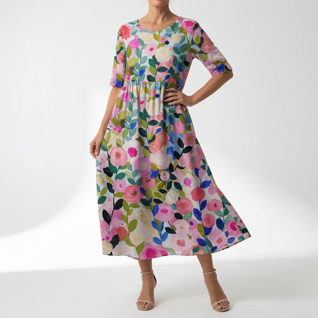 Flowy Floral V Neck Maxi Dress